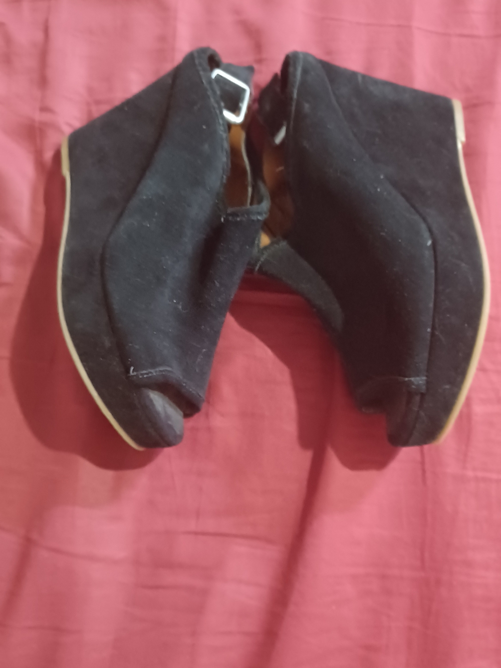 Lucky Brand Black Suede Wedge Booties with Ankle Strap